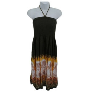 Indian Inspired Olive Green Halter Midi  Dress, M/L